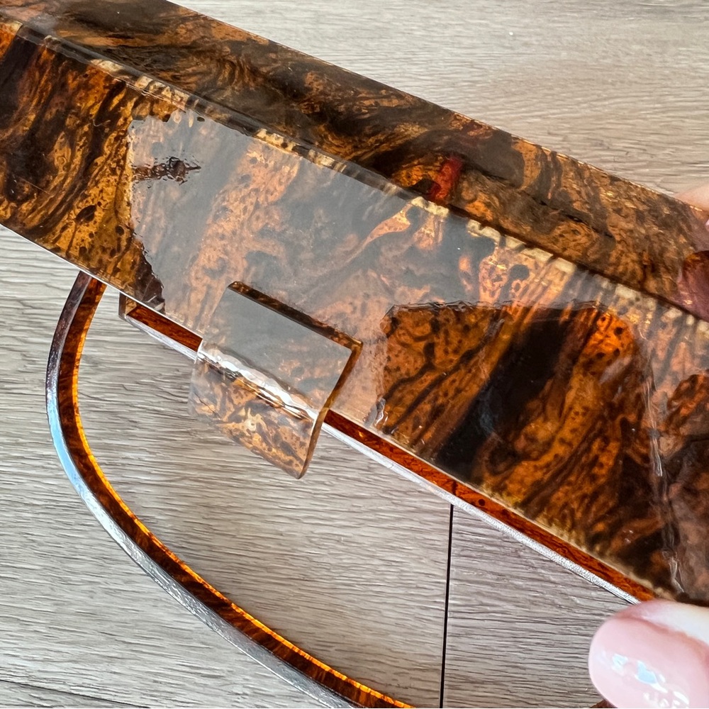 Vintage 50s Tortoiseshell Lucite Box Bag Acrylic Mini Purse Rare Mid Century - Picture 5 of 14